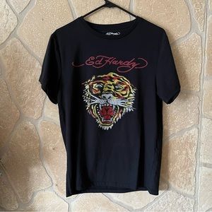 Black Ed Hardy Rhinestone Tiger Tee Size Small